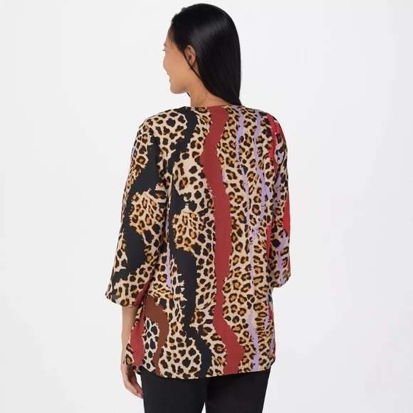 Bob Mackie Cheetah Stripe Woven Open Cardigan Camel/Spice Wearable Art Sz XL - Picture 2 of 9